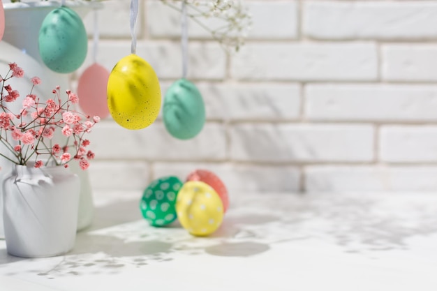 Beautiful easter postcard background with copy space decorated interior