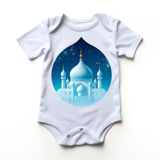 beautiful Eid Mubarak themed baby onesie isolated on white background