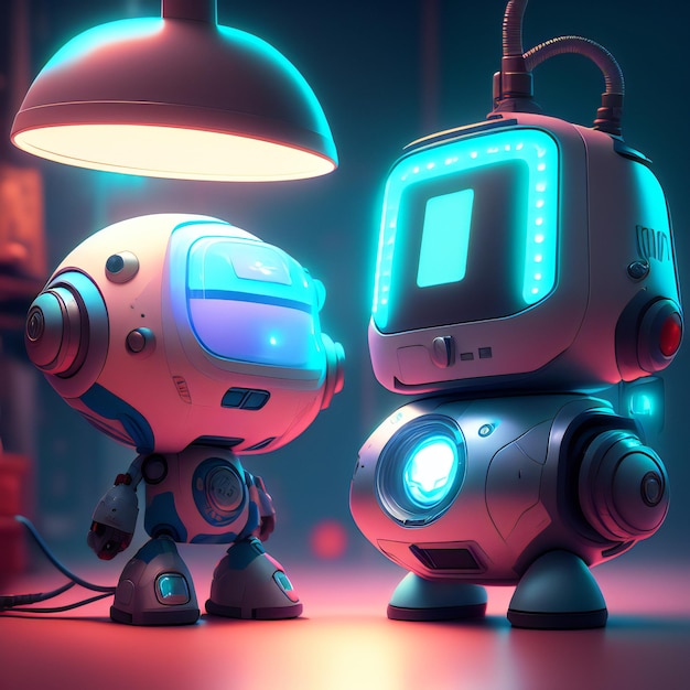 beautiful electronik cute robots in office