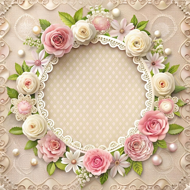 Beautiful elegant photo frame with flowers pearls card background generated by AI