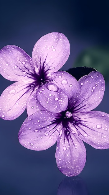 Photo beautiful elegant purple color flowers and waterdrops on purple color background dark theme wallpa