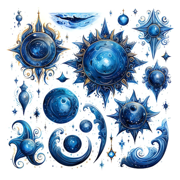 beautiful Elemental symbols fantasy watercolor fairytale clipart illustration