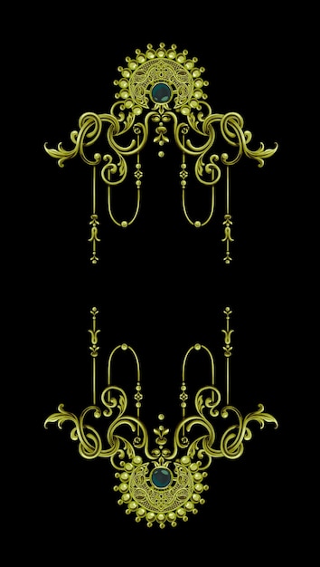 A beautiful embroidery paisley neckline motif neck design Baroques Black Background Trendy women fashion wear print on fabric