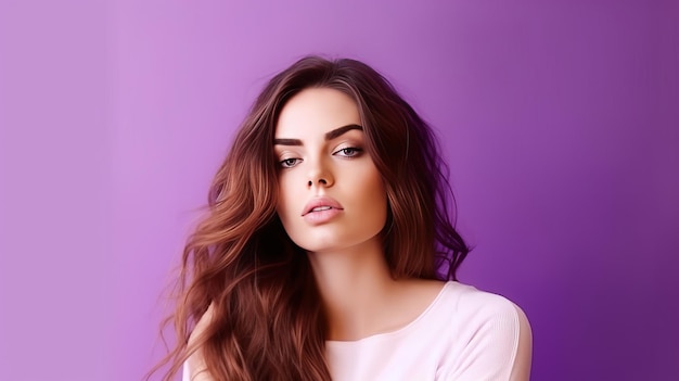 Beautiful emotion woman on purple background Illustration AI GenerativexA