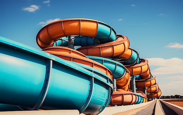 Photo beautiful empty water park with colorful water slides