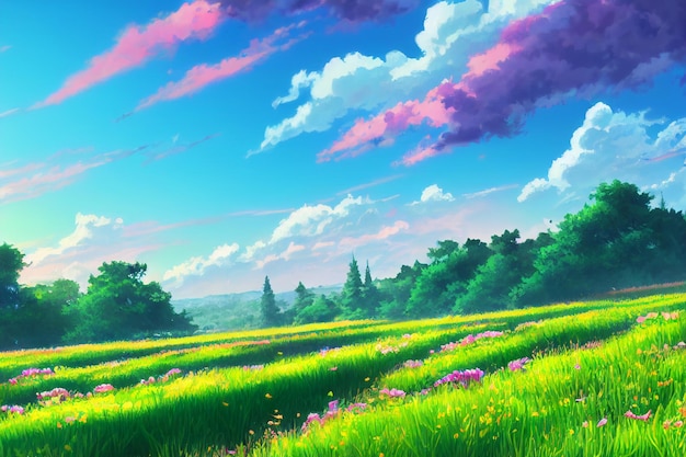 Beautiful Environment Nature Illustration in Anime Art Style Background Image