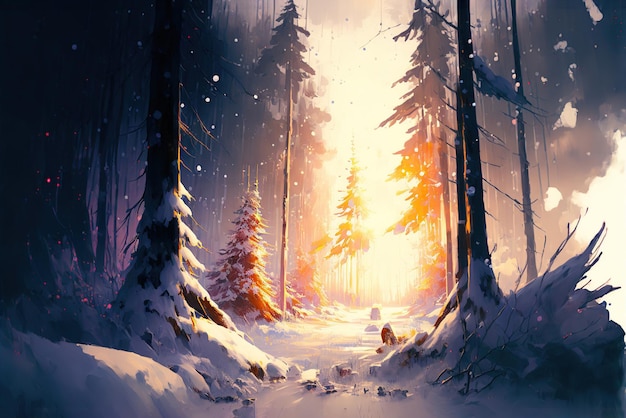 Beautiful Environment of a Snow Forest Landscape