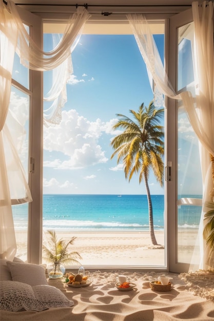 beautiful esthetic beach scene through window