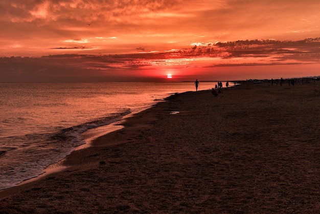 Beautiful evening dawn on the seashore