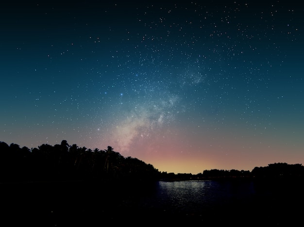 Beautiful evening landscape with milky way