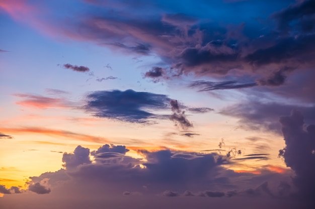 Beautiful evening sky with clouds, sunset, abstract blurred background.