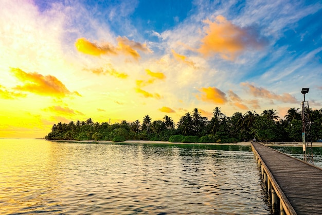 Beautiful evening sunset on the coast of the island Maldives