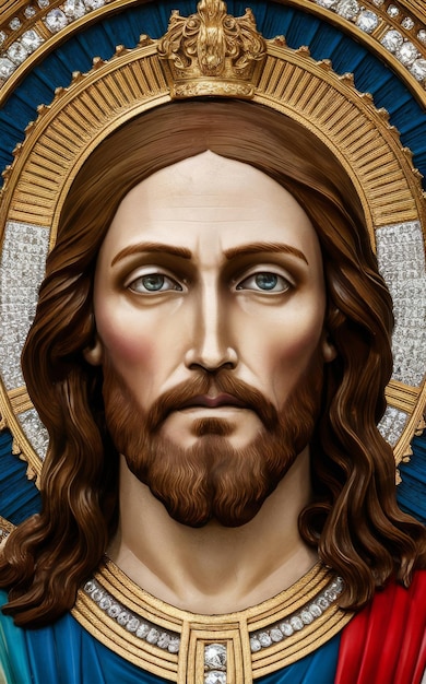 Beautiful face of Jesus Christ in technicolor and diamond cuts forming the face of Jesus Christ