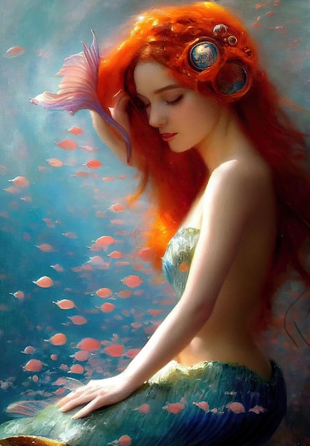 Beautiful fairy mermaid under the ocean AI generated image