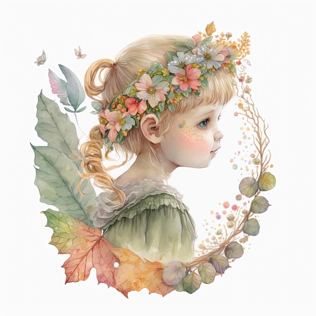 Beautiful fairy watercolor art Fantasy girl illustration on white background