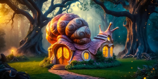 Photo beautiful fairytale house snail shell mysterious forest