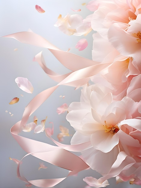 Beautiful falling petals and ribbon background