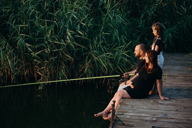 A beautiful family fishes