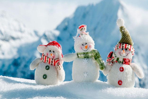 beautiful family postcard made of snowmen