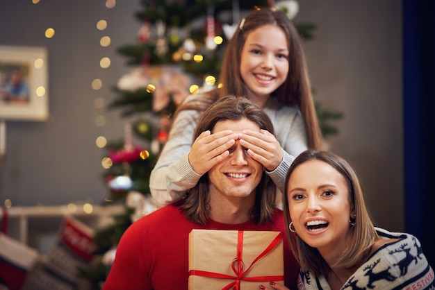 beautiful family spending Christmas at home