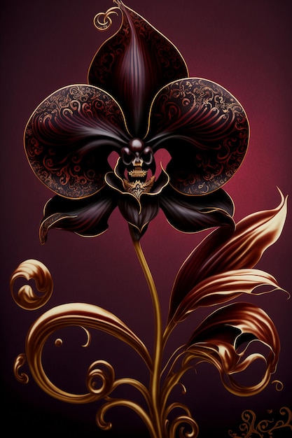 Beautiful fantasy black orchid on dark background