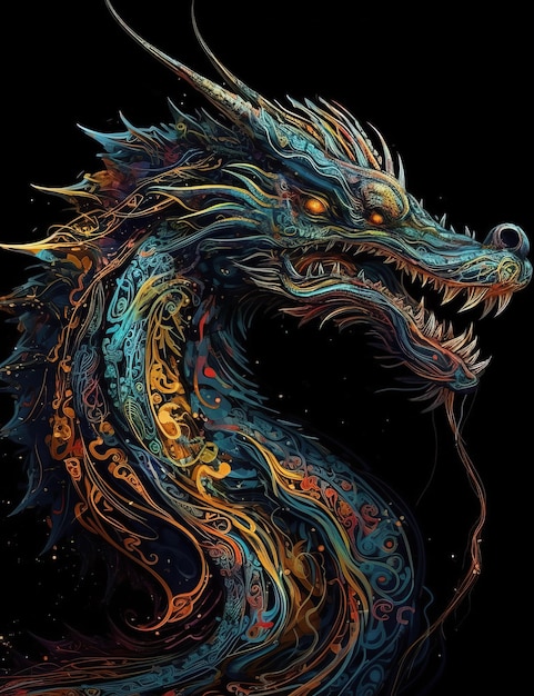 Beautiful fantasy dragon in bright colors majestic Generative Ai