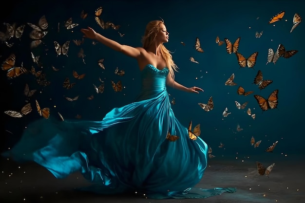 Beautiful fantasy girl and butterflies neural network ai generated