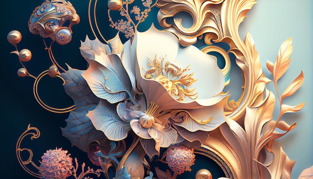 Beautiful fantasy vintage gold flower Generative AI