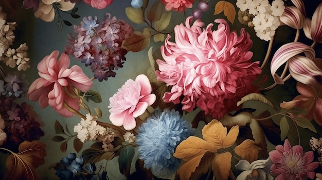 Beautiful fantasy vintage wallpaper botanical flower Generative AI