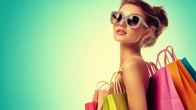 Beautiful fashionable African American woman with colorful shopping bags in surprised sale concept