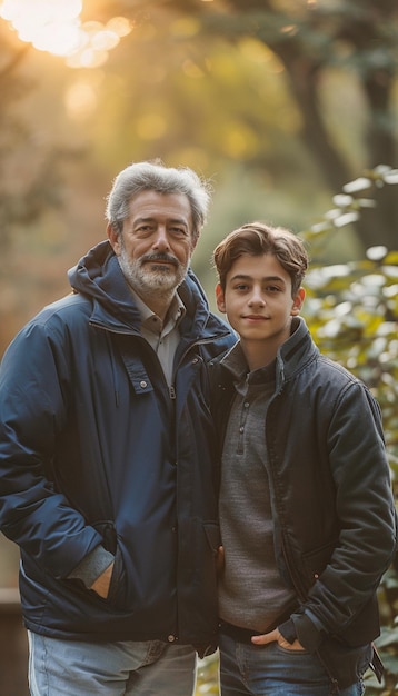 Photo beautiful fathers day photo shoot in adorable and smiling poses wonderful place in nature