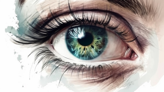 Beautiful female eye Digital watercolor painting Hand drawn illustrationgenerative ai