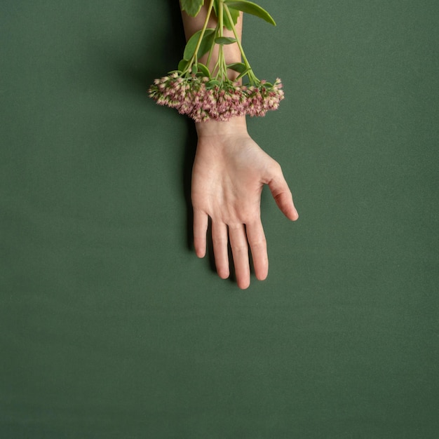 Photo beautiful female hand with natural flower