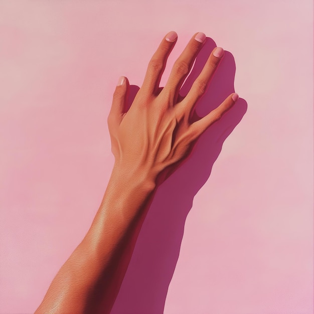 Photo beautiful female hands on a pink background minimal style