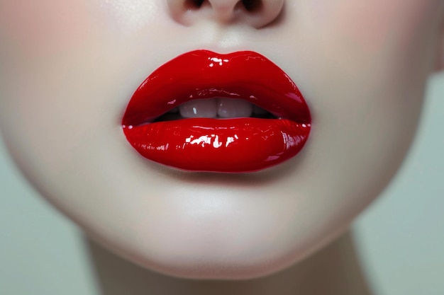 Beautiful female lips with red lipstick Closeup shot