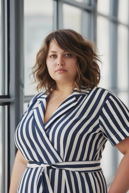 beautiful female model plus size on a simple isolated background