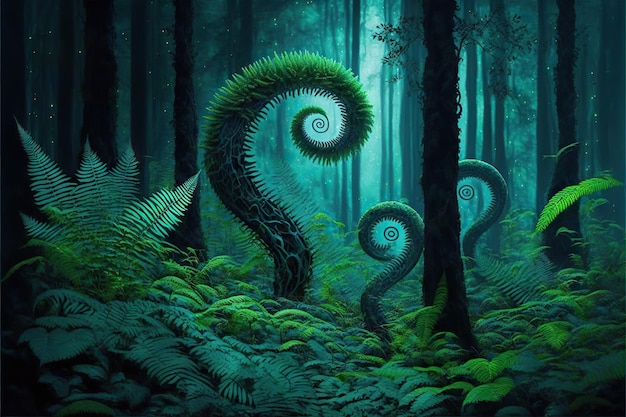 Beautiful ferns in jurassic period nature created with generative ai