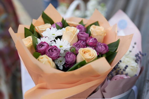 Beautiful festive bouquet of roses Roses close up