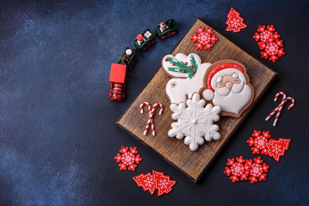 Beautiful festive Christmas gingerbread made by hand with decoration elements