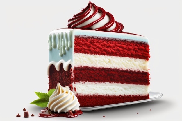 Beautiful festive dessert red velvet cake with cream on white background created with generative ai