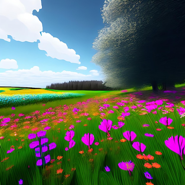 Beautiful field meadow flowers chamomile blue wild peas in morning Generative Ai