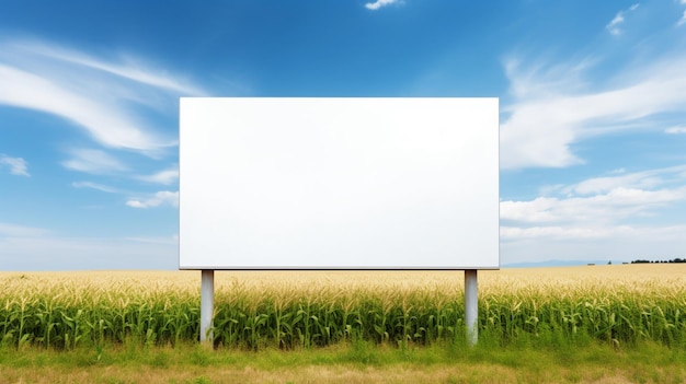 Beautiful field white blank advertising billboard mockup AI Generated art