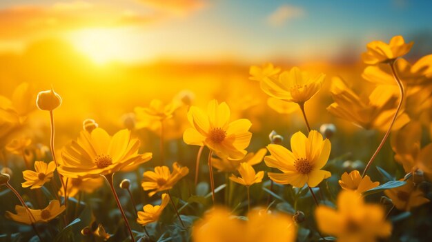 A beautiful field of yellow flowers with a stunning blossum