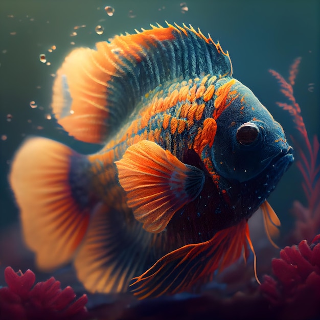 Beautiful fighting fish in the aquarium Colorful fish underwater