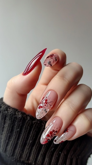 Beautiful fingers with long nails and beautiful idea manicure for Valentines day