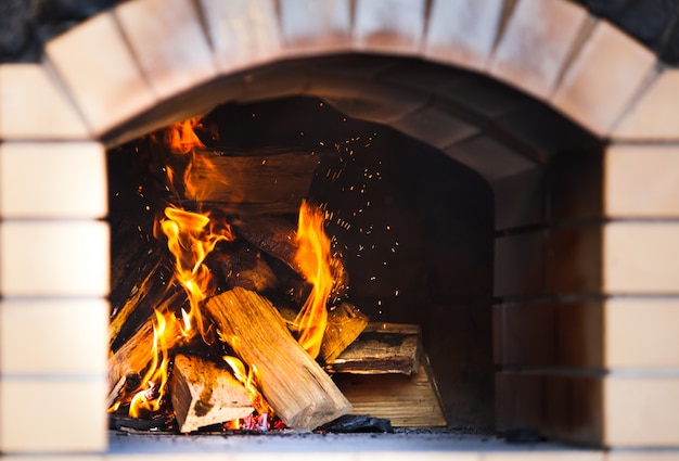 Beautiful fire in the fireplace.