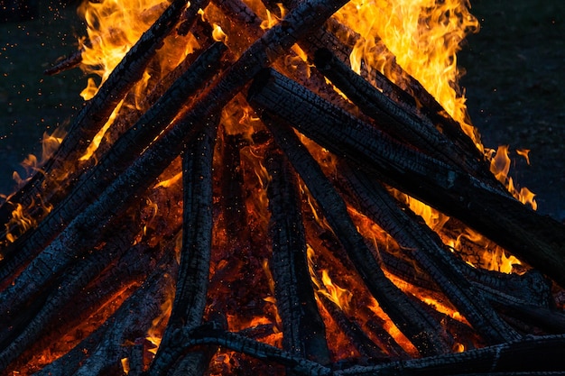 Beautiful fire flames on a campfire