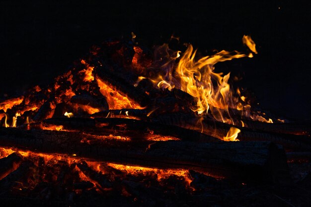 Beautiful fire flames on a campfire