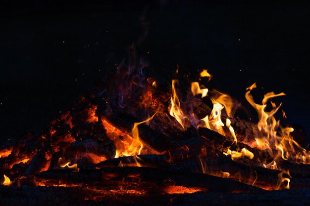 Beautiful fire flames on a campfire