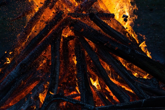 Beautiful fire flames on a campfire